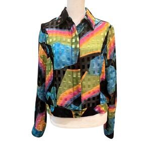 Vintage Button Down Blouse 80s 90s Neon Retro Funky Shirt USA Made Women's Small